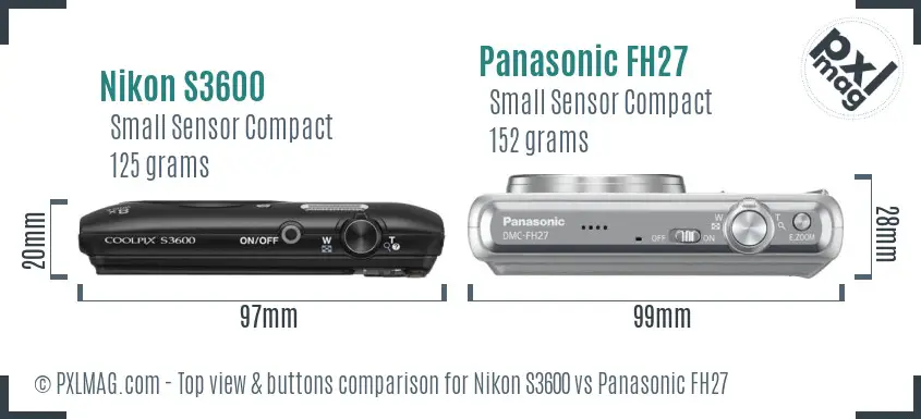 Nikon S3600 vs Panasonic FH27 top view buttons comparison
