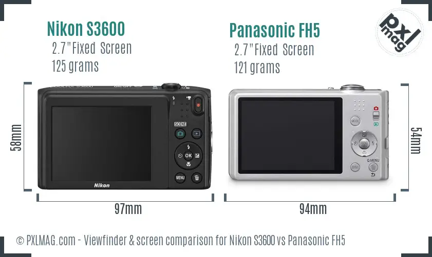 Nikon S3600 vs Panasonic FH5 Screen and Viewfinder comparison