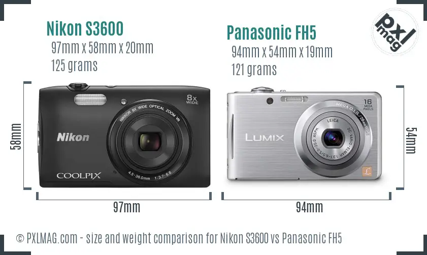 Nikon S3600 vs Panasonic FH5 size comparison