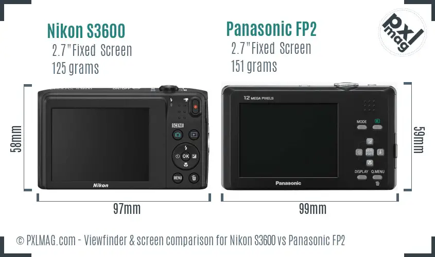Nikon S3600 vs Panasonic FP2 Screen and Viewfinder comparison