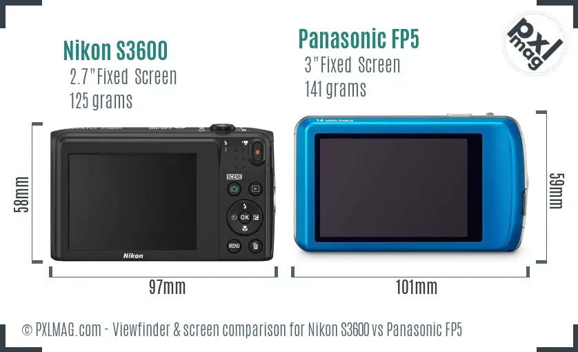 Nikon S3600 vs Panasonic FP5 Screen and Viewfinder comparison