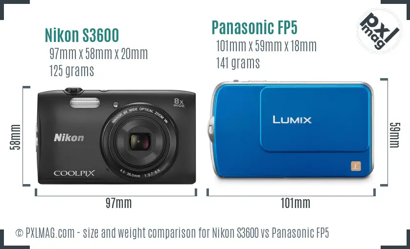Nikon S3600 vs Panasonic FP5 size comparison