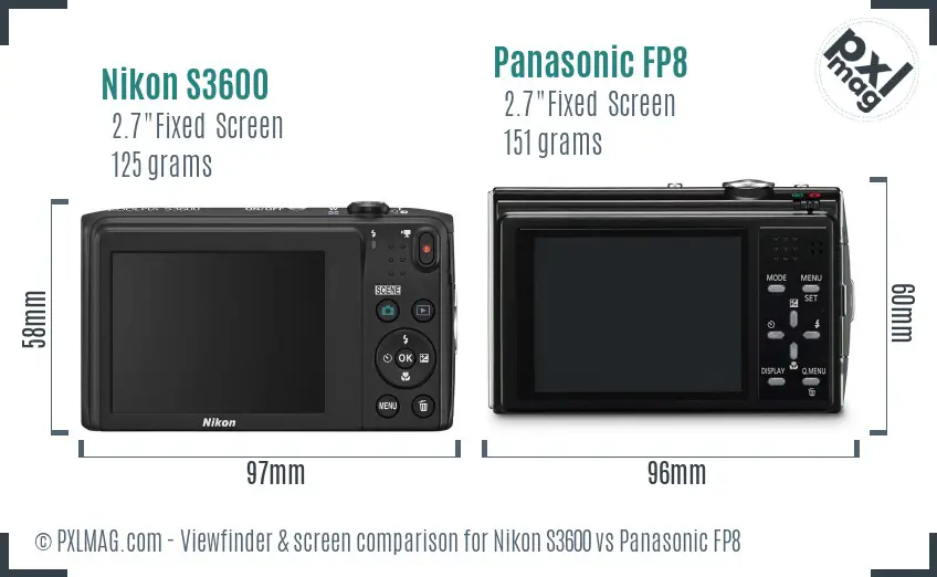 Nikon S3600 vs Panasonic FP8 Screen and Viewfinder comparison