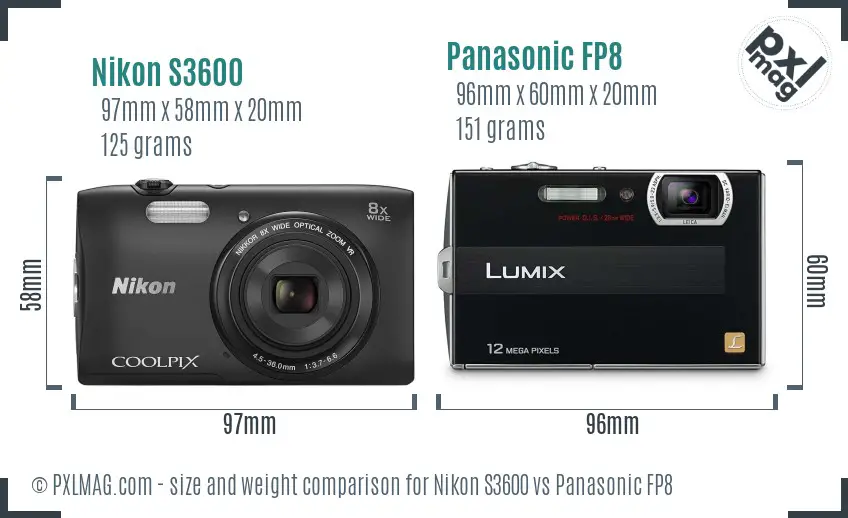 Nikon S3600 vs Panasonic FP8 size comparison
