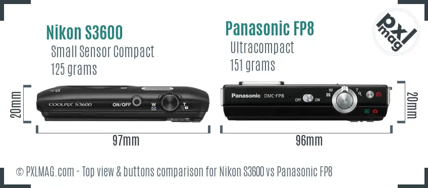 Nikon S3600 vs Panasonic FP8 top view buttons comparison