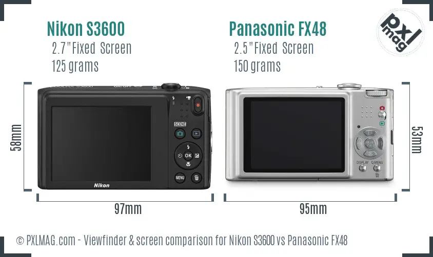 Nikon S3600 vs Panasonic FX48 Screen and Viewfinder comparison