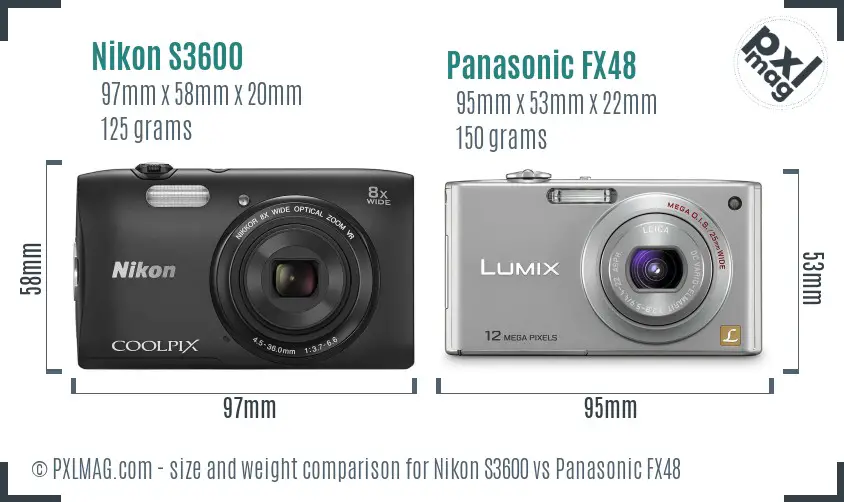 Nikon S3600 vs Panasonic FX48 size comparison