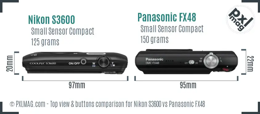 Nikon S3600 vs Panasonic FX48 top view buttons comparison