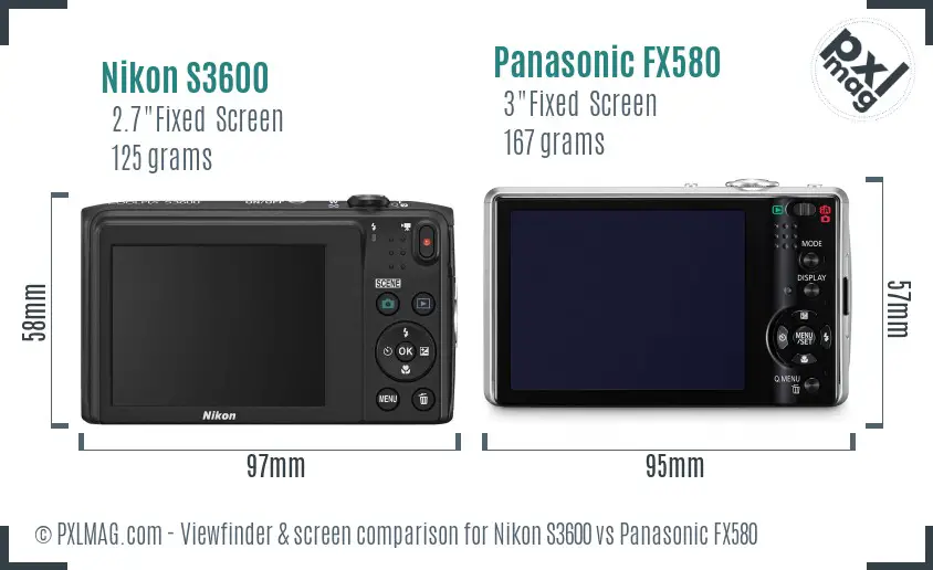 Nikon S3600 vs Panasonic FX580 Screen and Viewfinder comparison Nikon S3600 vs Panasonic FX580 Screen and Viewfinder comparison