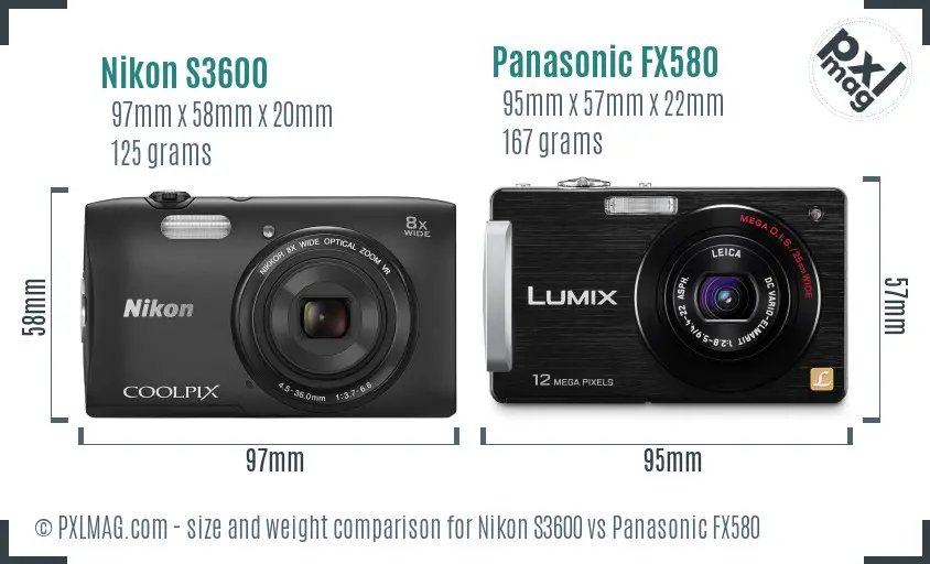 Nikon S3600 vs Panasonic FX580 size comparison Nikon S3600 vs Panasonic FX580 size comparison