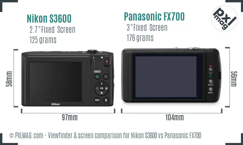 Nikon S3600 vs Panasonic FX700 Screen and Viewfinder comparison