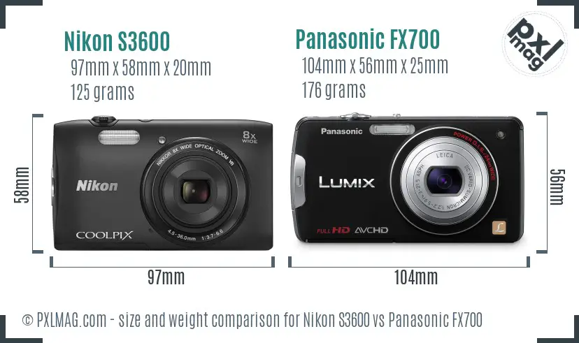 Nikon S3600 vs Panasonic FX700 size comparison