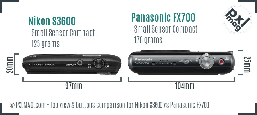 Nikon S3600 vs Panasonic FX700 top view buttons comparison