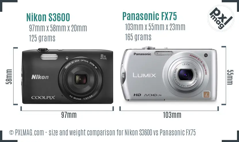 Nikon S3600 vs Panasonic FX75 size comparison