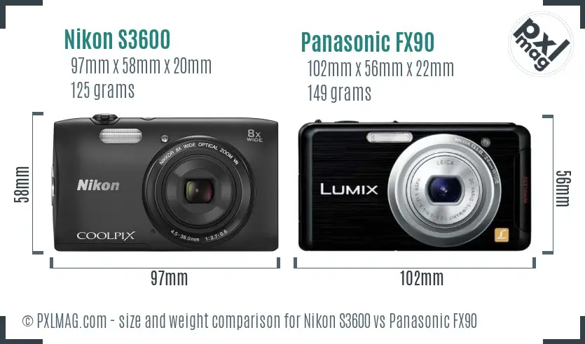 Nikon S3600 vs Panasonic FX90 size comparison