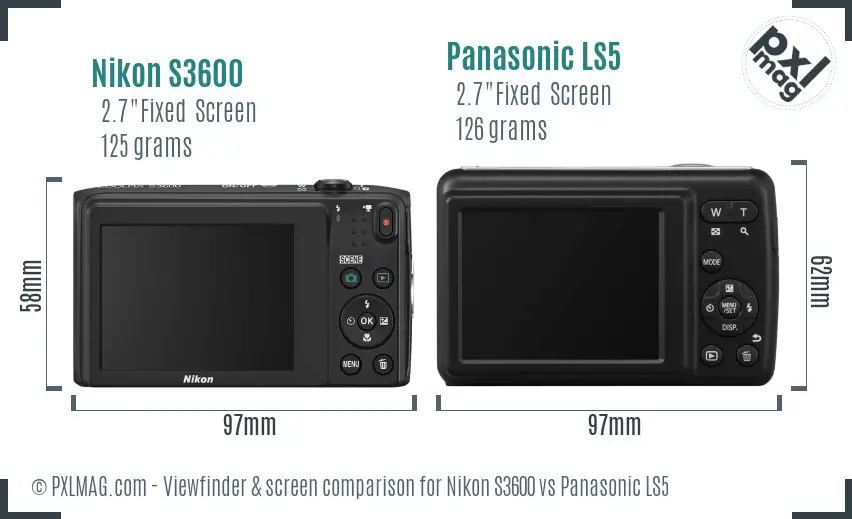 Nikon S3600 vs Panasonic LS5 Screen and Viewfinder comparison Nikon S3600 vs Panasonic LS5 Screen and Viewfinder comparison