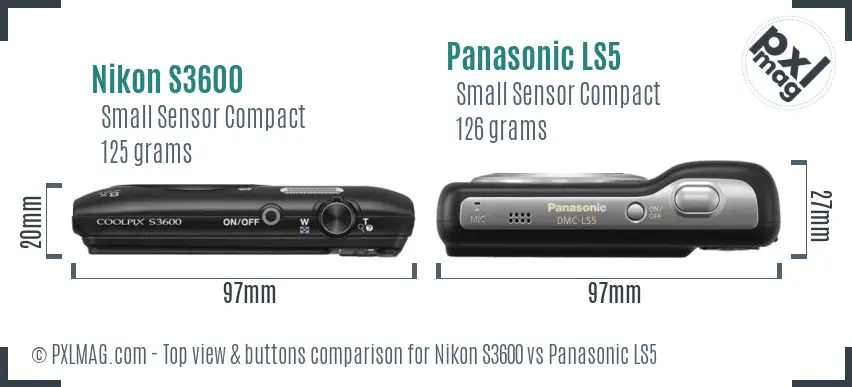 Nikon S3600 vs Panasonic LS5 top view buttons comparison Nikon S3600 vs Panasonic LS5 top view buttons comparison