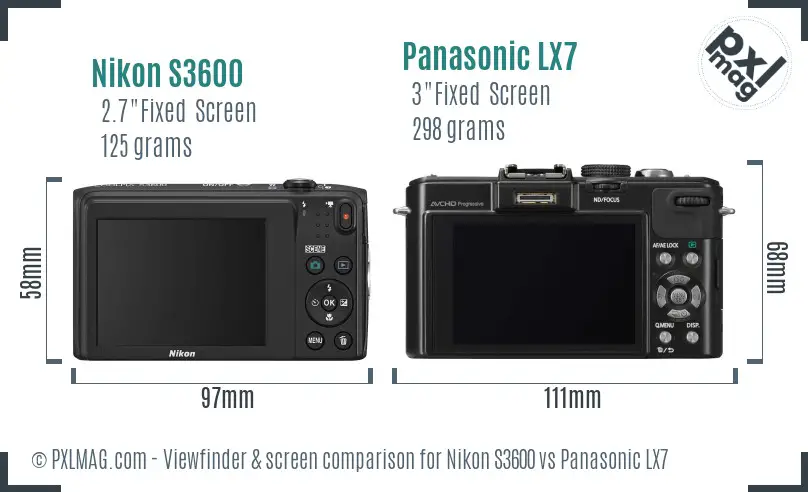 Nikon S3600 vs Panasonic LX7 Screen and Viewfinder comparison