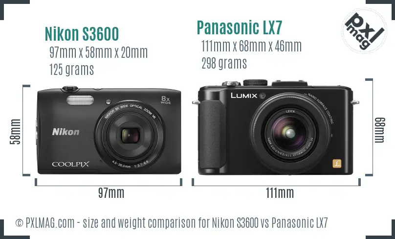 Nikon S3600 vs Panasonic LX7 size comparison