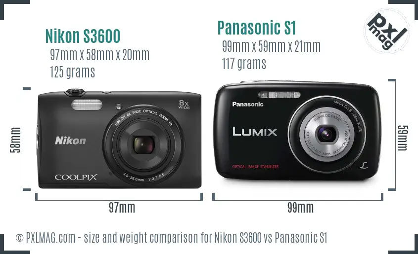 Nikon S3600 vs Panasonic S1 size comparison