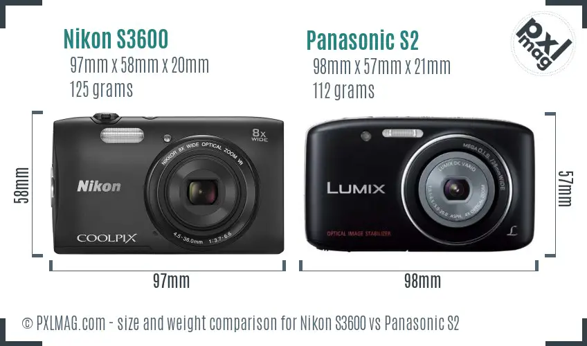 Nikon S3600 vs Panasonic S2 size comparison