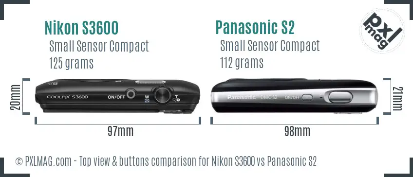 Nikon S3600 vs Panasonic S2 top view buttons comparison