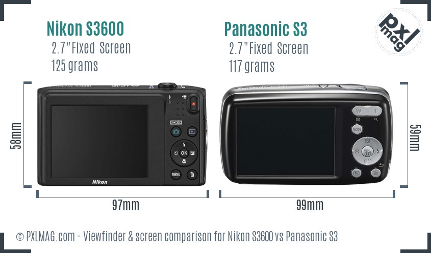 Nikon S3600 vs Panasonic S3 Screen and Viewfinder comparison