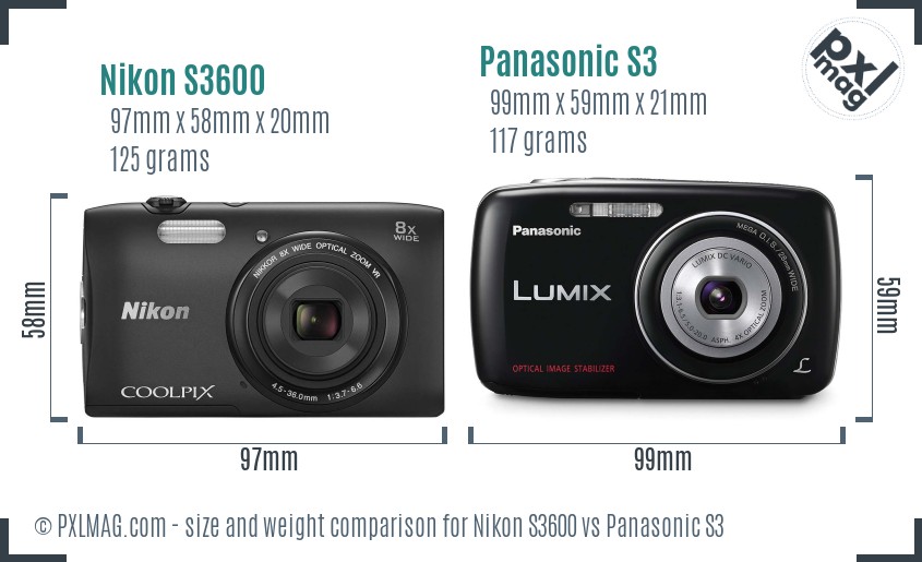 Nikon S3600 vs Panasonic S3 size comparison