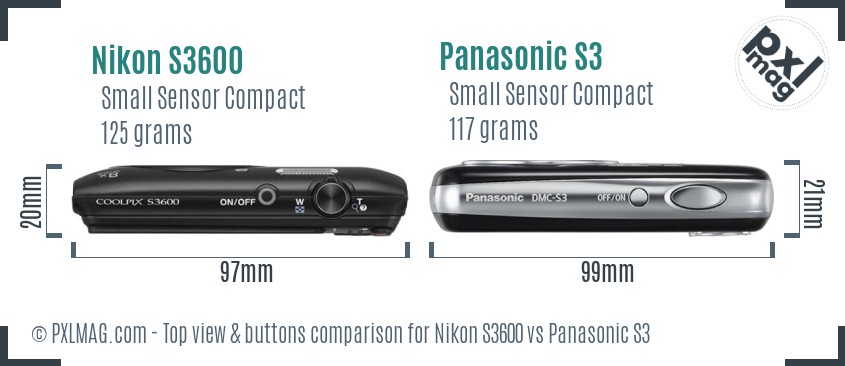 Nikon S3600 vs Panasonic S3 top view buttons comparison
