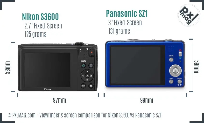 Nikon S3600 vs Panasonic SZ1 Screen and Viewfinder comparison
