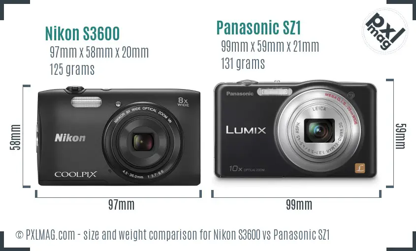Nikon S3600 vs Panasonic SZ1 size comparison
