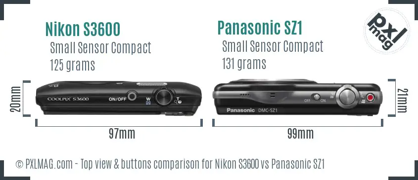 Nikon S3600 vs Panasonic SZ1 top view buttons comparison