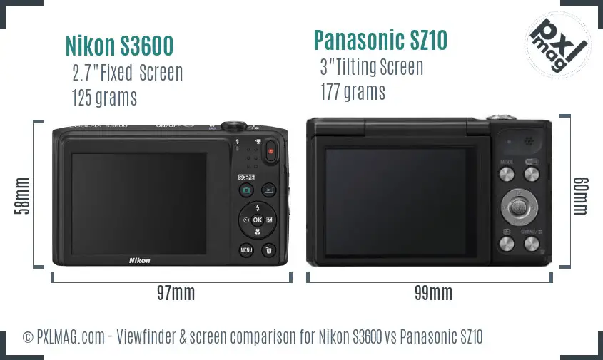Nikon S3600 vs Panasonic SZ10 Screen and Viewfinder comparison Nikon S3600 vs Panasonic SZ10 Screen and Viewfinder comparison