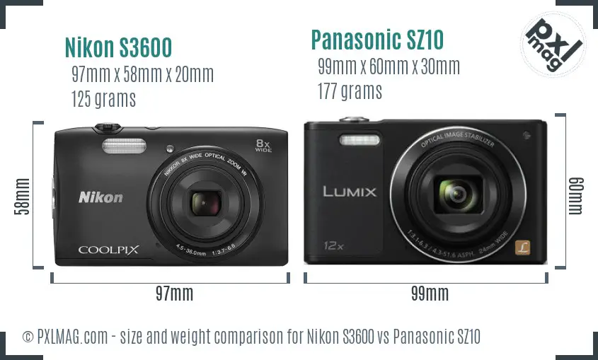 Nikon S3600 vs Panasonic SZ10 size comparison Nikon S3600 vs Panasonic SZ10 size comparison