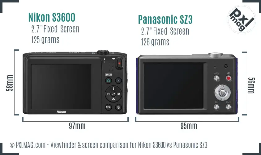 Nikon S3600 vs Panasonic SZ3 Screen and Viewfinder comparison