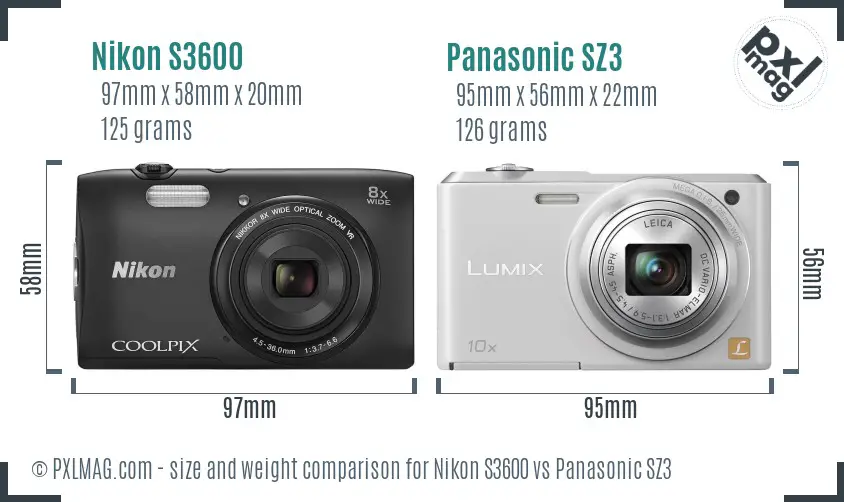 Nikon S3600 vs Panasonic SZ3 size comparison