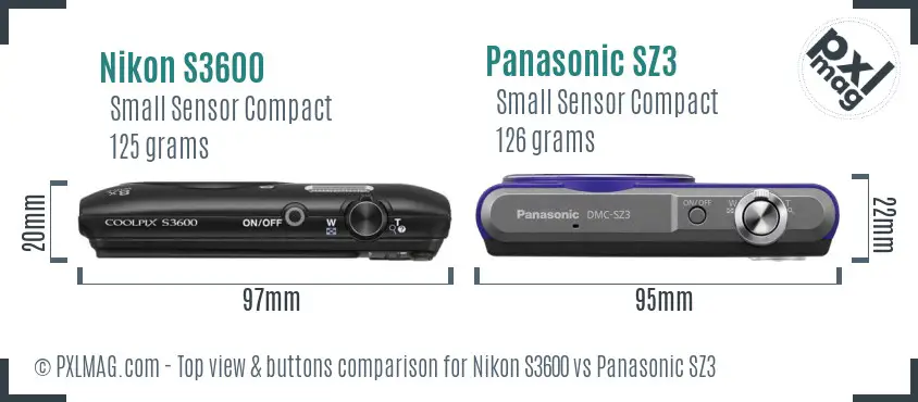 Nikon S3600 vs Panasonic SZ3 top view buttons comparison