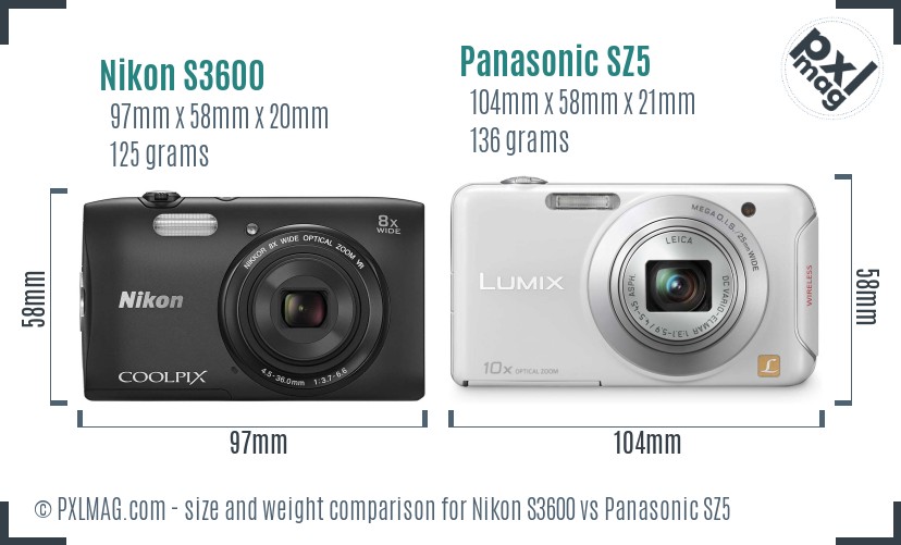 Nikon S3600 vs Panasonic SZ5 size comparison Nikon S3600 vs Panasonic SZ5 size comparison