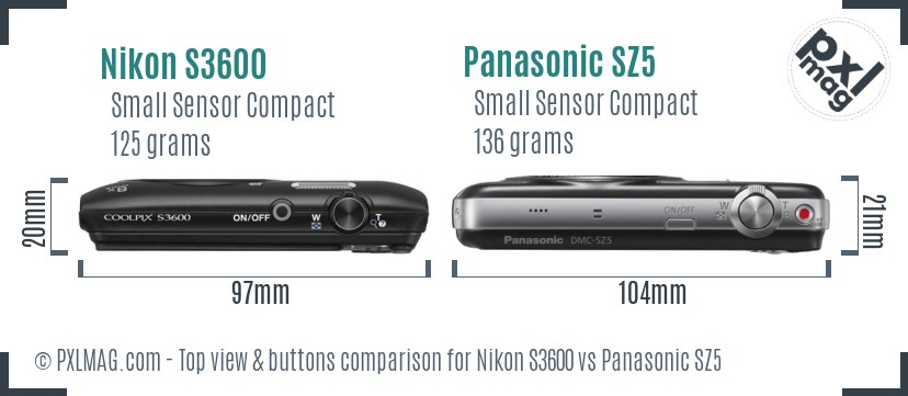 Nikon S3600 vs Panasonic SZ5 top view buttons comparison