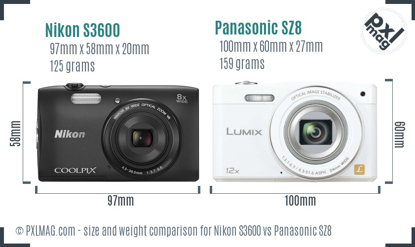 Nikon S3600 vs Panasonic SZ8 size comparison Nikon S3600 vs Panasonic SZ8 size comparison