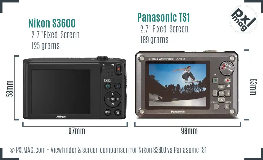 Nikon S3600 vs Panasonic TS1 Screen and Viewfinder comparison