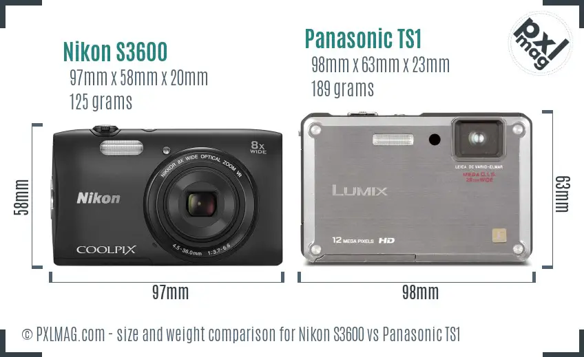 Nikon S3600 vs Panasonic TS1 size comparison