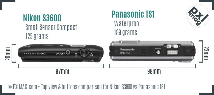 Nikon S3600 vs Panasonic TS1 top view buttons comparison