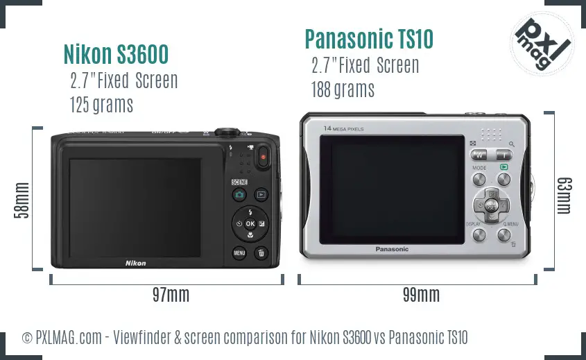 Nikon S3600 vs Panasonic TS10 Screen and Viewfinder comparison
