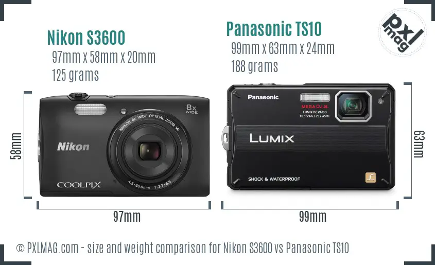 Nikon S3600 vs Panasonic TS10 size comparison