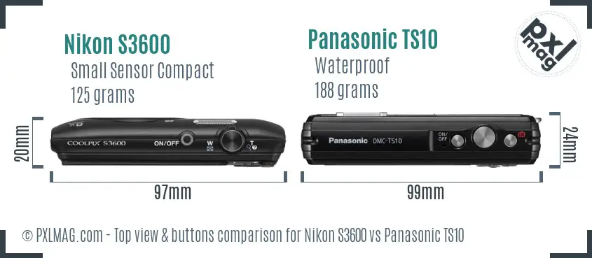 Nikon S3600 vs Panasonic TS10 top view buttons comparison