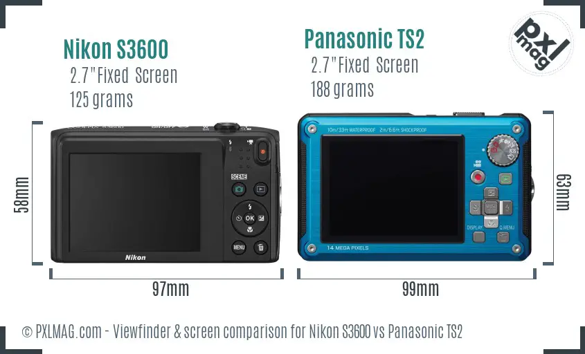 Nikon S3600 vs Panasonic TS2 Screen and Viewfinder comparison