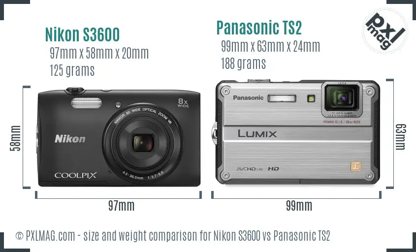 Nikon S3600 vs Panasonic TS2 size comparison