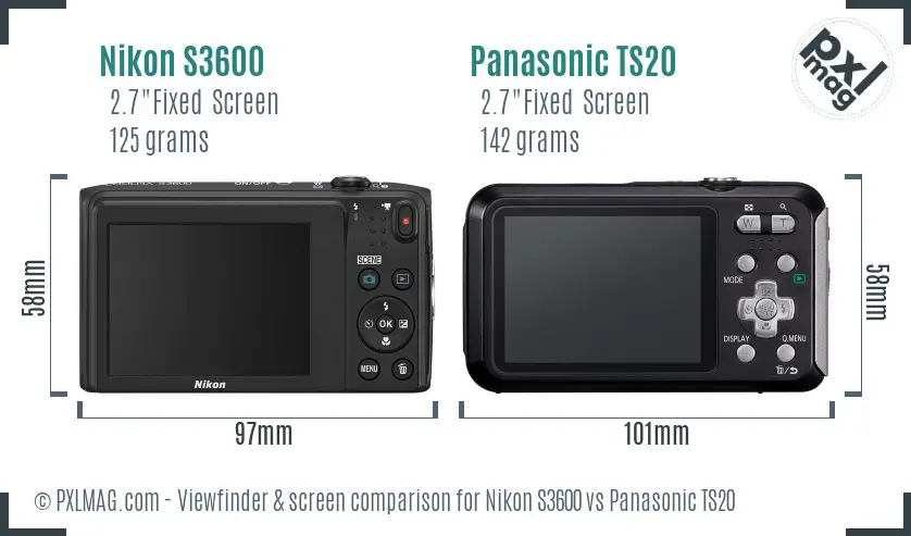 Nikon S3600 vs Panasonic TS20 Screen and Viewfinder comparison