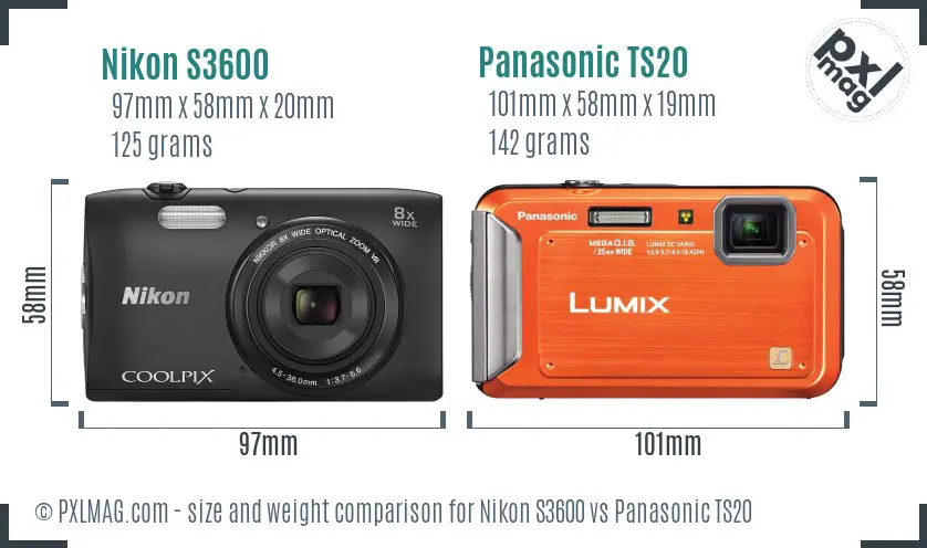 Nikon S3600 vs Panasonic TS20 size comparison